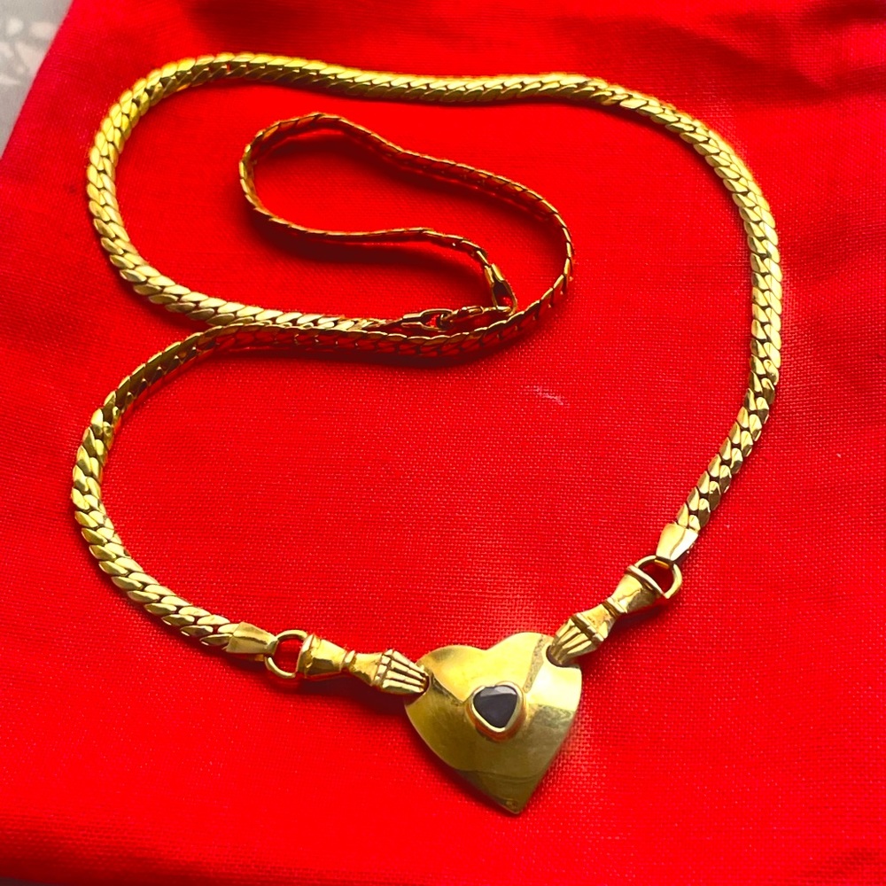 Estate, vintage, stunning 14k Claddagh Crescent Necklace with a royal sapphire